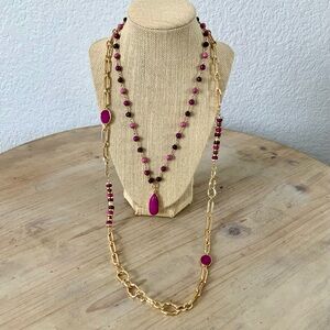 White House Black Market Pink and Gold Necklace Set